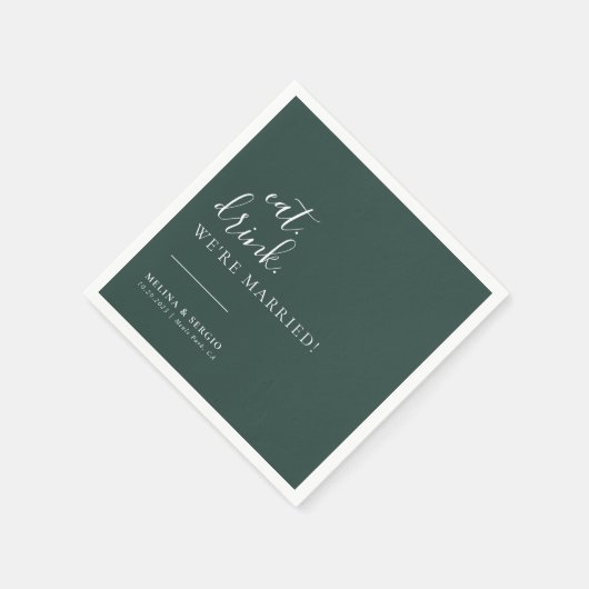 Groen Wit Eet Drink We zijn getrouwd Bruiloft Servet (Hoek)