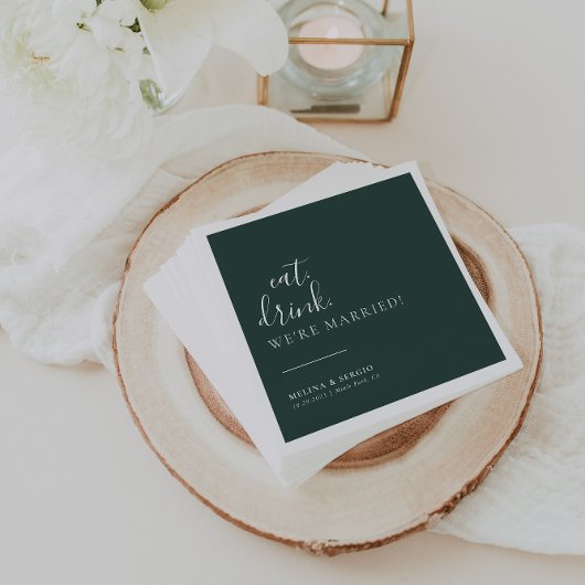 Groen Wit Eet Drink We zijn getrouwd Bruiloft Servet