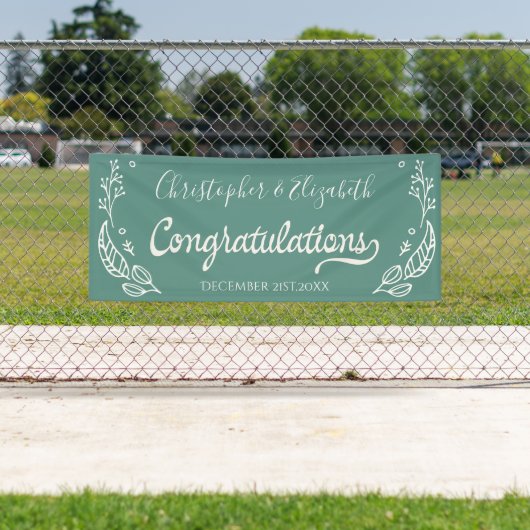 Groen Wit Elegant Chic Wedding Gefeliciteerd Spandoek (Insitu)