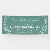 Groen Wit Elegant Chic Wedding Gefeliciteerd Spandoek (Horizontaal)