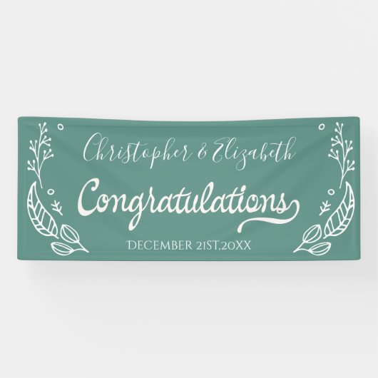 Groen Wit Elegant Chic Wedding Gefeliciteerd Spandoek (Horizontaal)