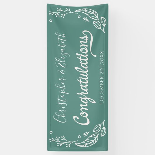 Groen Wit Elegant Chic Wedding Gefeliciteerd Spandoek (Verticaal)