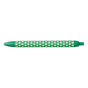 Groen Wit Elegant Iers Shamrock Klaverpatroon Zwarte Inkt Pen