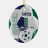 Groen, wit en donkerblauw personaliseren Voetbal ⚽ Keramisch Ornament (Rechts)