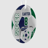 Groen, wit en donkerblauw personaliseren Voetbal ⚽ Ornament (voorkant)