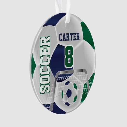 Groen, wit en donkerblauw personaliseren Voetbal ⚽ Ornament (voorkant)