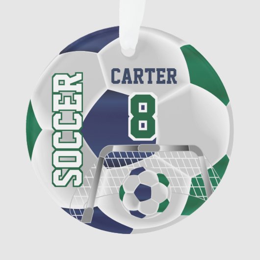 Groen, wit en donkerblauw personaliseren Voetbal ⚽ Ornament (voorkant)
