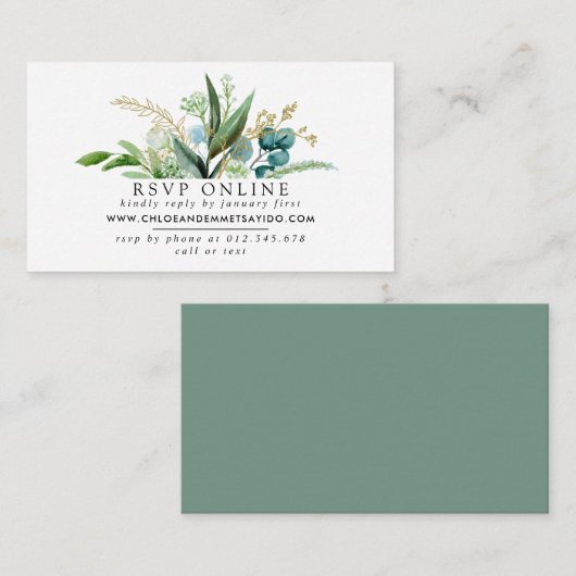 Groen Wit en Goud Botanische Huwelijk RSVP Informatiekaartje (Voorkant / Achterkant)