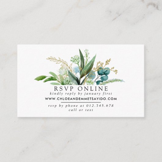 Groen Wit en Goud Botanische Huwelijk RSVP Informatiekaartje (Voorkant)
