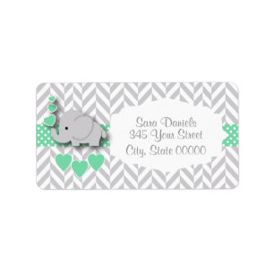 Groen, wit en grijs Baby shower Etiket