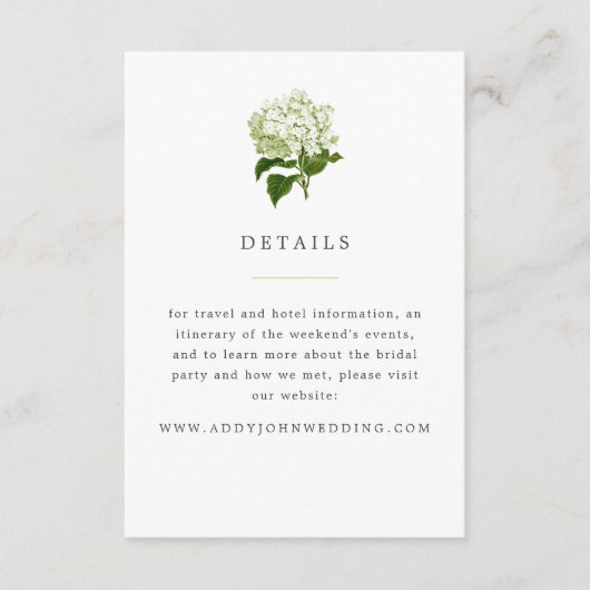 Groen-wit en hortensia Details Informatiekaartje (Voorkant)