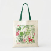 Groen wit en roze kerstpatroon tote bag (Voorkant)