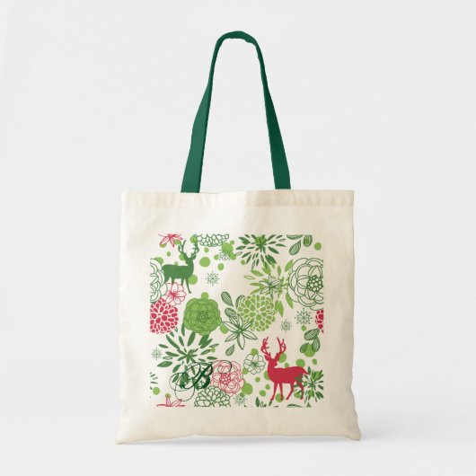 Groen wit en roze kerstpatroon tote bag (Voorkant)