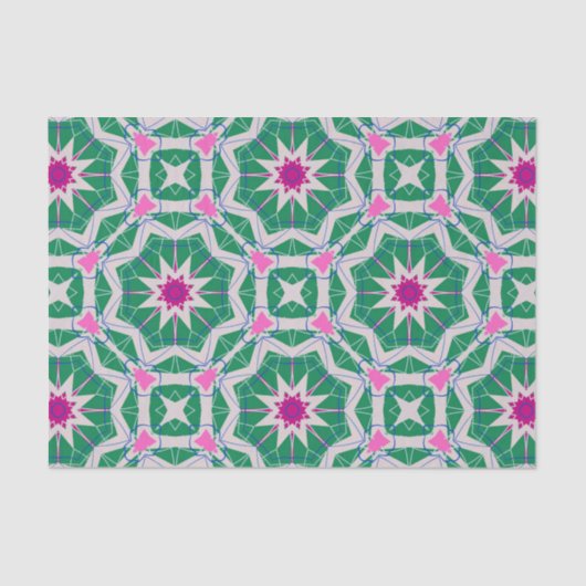 Groen wit en roze Marokkaans geometrisch patroon Tissuepapier (Voorkant)