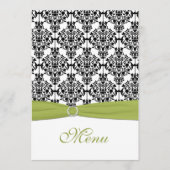 Groen, Wit, en Zwart Damask Bruiloft Menu Kaart (Voorkant)