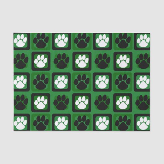 Groen, Wit en Zwart Herhalende Pawprint Tissuepapier (Voorkant)
