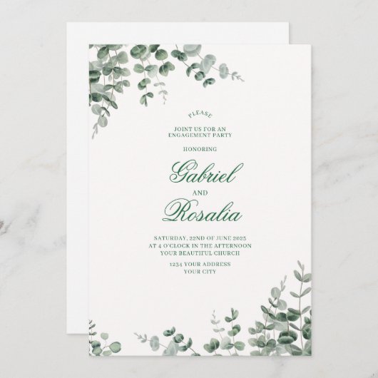 Groen Wit en Zwart Moderne Bloemen Huwelijksuitnod Kaart (Voorkant / Achterkant)