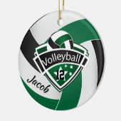 Groen, wit en zwart volleybal keramisch ornament (Links)