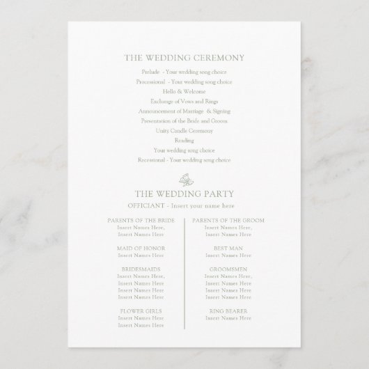 Groen wit fleur de lis bruiloft programma bedankt programmakaart (Achterkant)