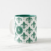 Groen-wit fleur-de-lis naadloos patroon tweekleurige koffiemok (Voorkant links)