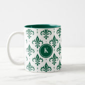 Groen-wit fleur-de-lis naadloos patroon tweekleurige koffiemok (Links)
