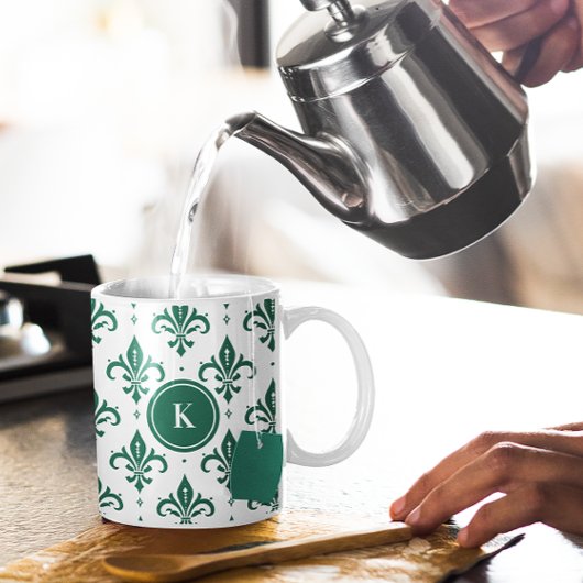 Groen-wit fleur-de-lis naadloos patroon tweekleurige koffiemok