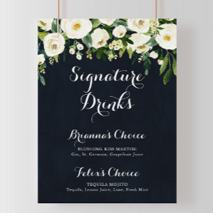 Groen wit Floral Blue Signature Drink Sign Poster