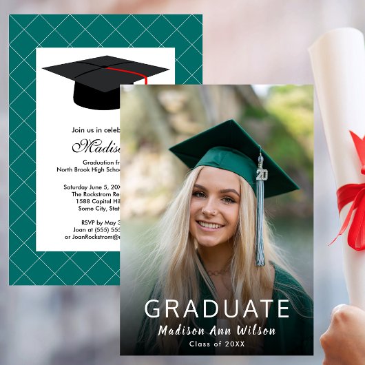 Groen Wit Foto Afstuderen Klasse van 20XX Feest Kaart