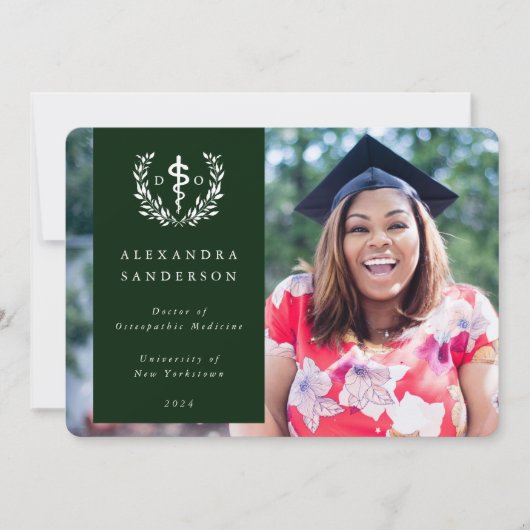 Groen+Wit foto van Doctor of Osteopathic Medicine Aankondiging (Voorkant)