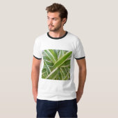 Groen & Wit Gearceerd Bloemblad Ontwerp T-shirt (Voorkant volledig)