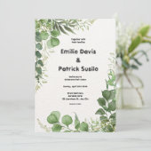 Groen Wit Geïllustreerde Bloemen Huwelijksuitnodig Kaart (Staand voorkant)