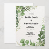 Groen Wit Geïllustreerde Bloemen Huwelijksuitnodig Kaart (Voorkant / Achterkant)