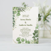 Groen Wit Geïllustreerde Bloemen Huwelijksuitnodig Kaart (Staand voorkant)