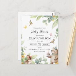 Groen Wit Geïllustreerde Vogels Baby shower Briefk Briefkaart