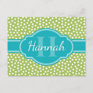 Groen wit gekleurd patroon Blauwgroen monogram Briefkaart
