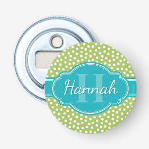 Groen wit gekleurd patroon Blauwgroen monogram Button Flesopener