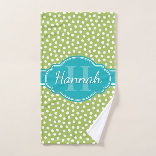 Groen wit gekleurd patroon Blauwgroen monogram Handdoek (Handdoek)