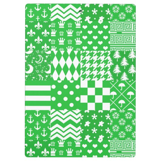 Groen Wit Gemengde Patchwork Ontwerp Patchwork Klembord (Achterkant)