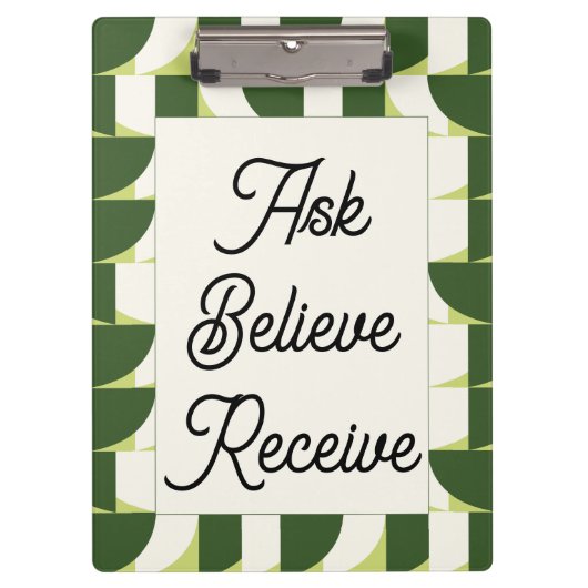 Groen Wit Geometrische Abstracte Kunst Klembord (Voorkant)