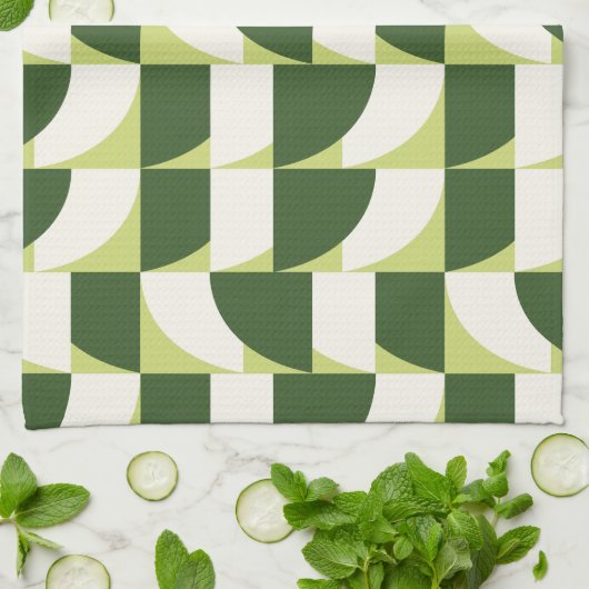 Groen Wit Geometrische Abstracte Kunst Theedoek (Gevouwen)