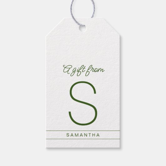 Groen wit Gepersonaliseerd Modern Name Initiaal Cadeaulabel (Voorkant)