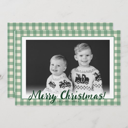 Groen & Wit Geplaagd Custom Foto Kerst Feestdagenkaart (Voorkant / Achterkant)