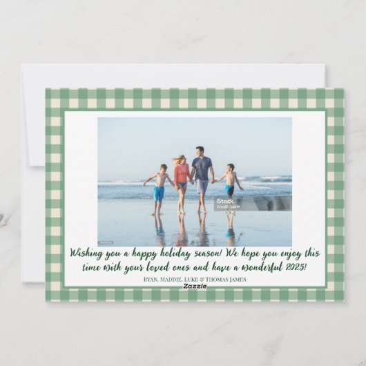 Groen & Wit Geplaagd Custom Foto Kerst Feestdagenkaart (Achterkant)