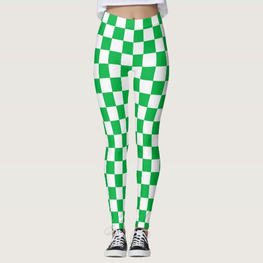 Groen wit geruit controlepatroon leggings (Voorkant)