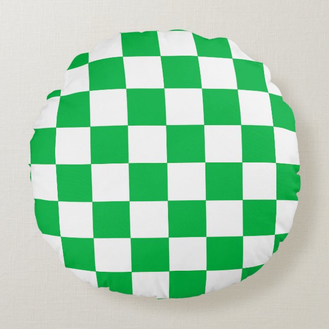 Groen wit geruit controlepatroon rond kussen (Voorkant)