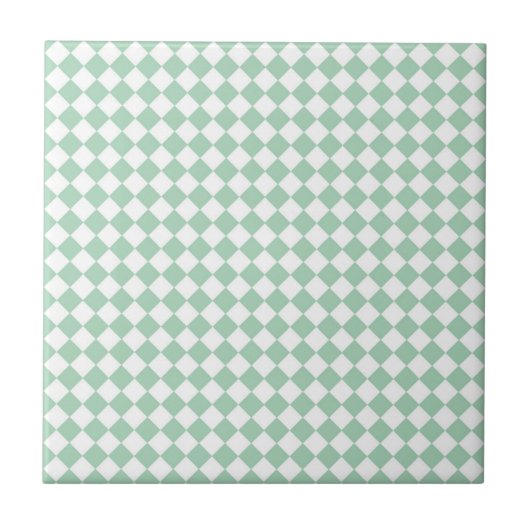 Groen Wit Geruit Diamant Patroon Tegeltje (Voorkant)