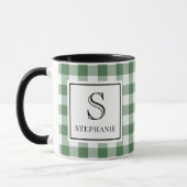 Groen & Wit Geruit Zwart Typografie Monogram Naam Mok (Links)