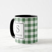 Groen & Wit Geruit Zwart Typografie Monogram Naam Mok (Voorkant links)