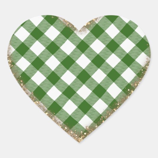 Groen wit geruite glitter hart sticker (Voorkant)