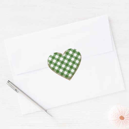 Groen wit geruite glitter hart sticker (Envelop)